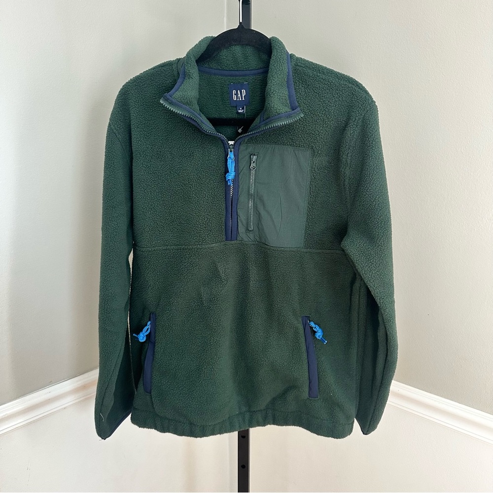 Gap Sherpa Fleece Pullover‎ Mens S Green Half-Zip Long Sleeve Stand-Up Neck NWT